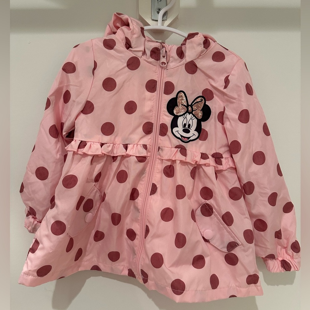 Pink Polka Dot Minnie Mouse Lightweight Jacket, size 3T